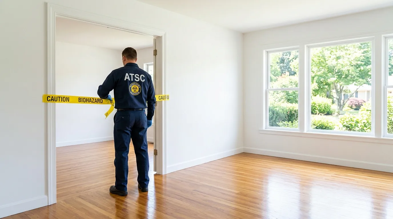 Certified biohazard cleanup crew performing Decomposition Cleanup in Maywood